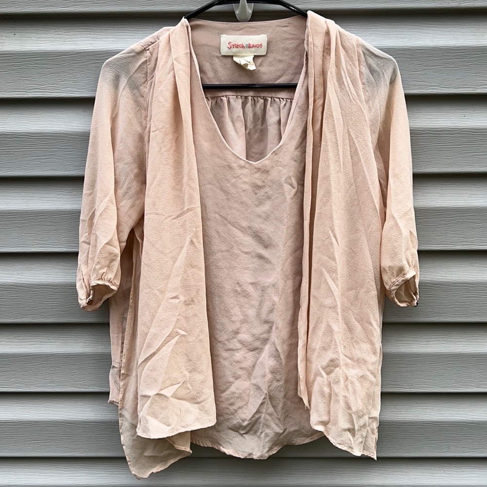 Anthropologie | Stitch & Knot Silk Baby Pink Blouse size Extra Small